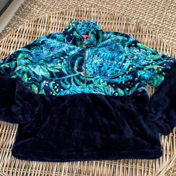 Lilly Pulitzer Keala Sherpa Popover Patterned Jacket Blue and Green - Picture 2 of 7